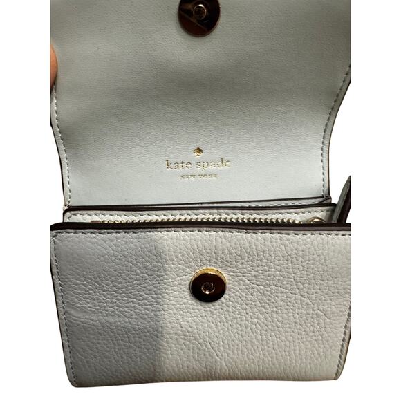 Kate Spade Marti Small Flap Bifold Wallet Light Blue Pebbled Leather - Picture 3 of 5